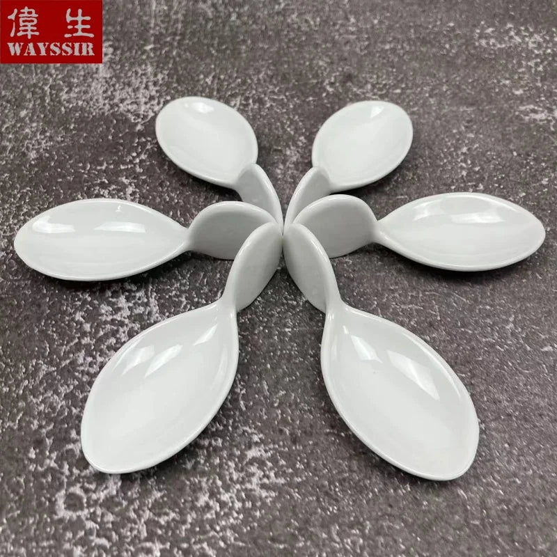 6pcs Conjunto de peixe em forma de porcelana branca lanche hotel hotel buffet molho molho colher colhe home decoração jantar de cerâmica de mesa de mesa