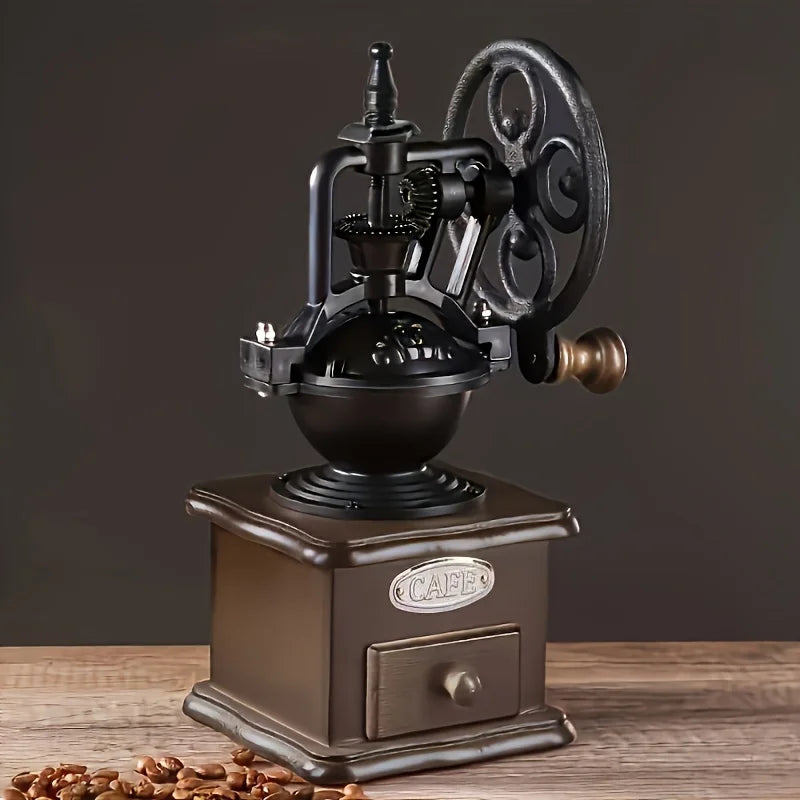 Vintage Classic Hand-Cranked Bean Grinder Portable Adjustable Coffee Grinder Home Mini Large Wheel Manual Coffee Machine Gift