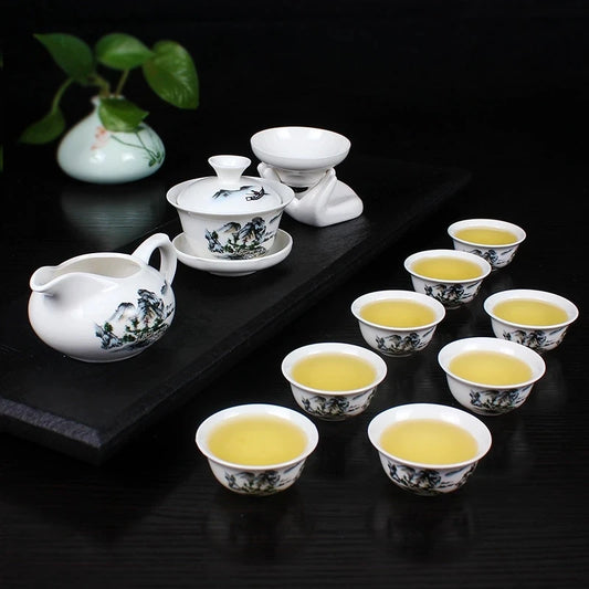 12 Pcs Travel Tea Sets Chinese Portable Ceramic Bone China teaset Gaiwan Teacup Porcelain Tea Cup The Kung Fu Teapot Set