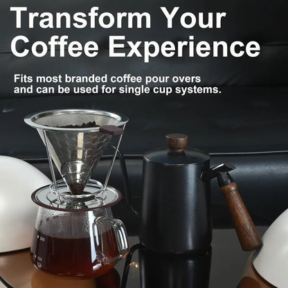 Portable Coffee Filter Stainless Steel Easy Clean Reusable Double Layer Coffee Funnel Paperless Pour Over Holder Coffee Dripper
