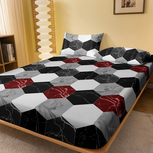 1 Simple modern Geometry printed matte Fitted Sheet, bedroom printed bed cover, bedding (excluding pillowcases)