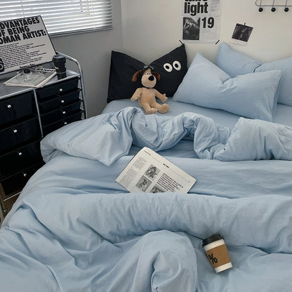 1pc Blue Duvet Cover 150x200 이불커버세트 Washed Cotton Quilt Cover Queen Size Bed Linen for Girls Boys Room (Pillowcase Need Order)