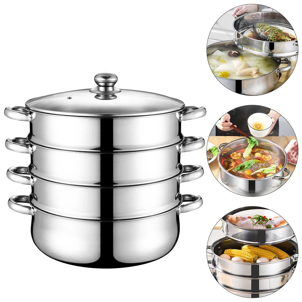 Pot Steamer Stainless Steel Steam Cooking Soup Cookware Steaming Food Stock Vegetable Set Layer Steamers Pots Stockpot Tier Lid