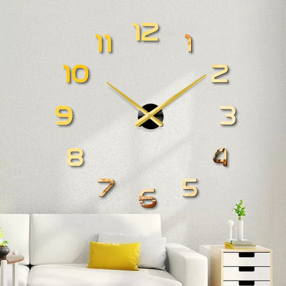 Large Wall Clock Quartz 3D DIY Big Watch Decorative Kitchen Clocks Acrylic Mirror Sticker Oversize Wall Clocks Home Letter Decor