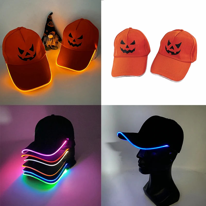 Light Up Baseball Cappone lampeggiante Glow Rave Party Cap Trick o Tratta Cappello di zucca divertente per uomo Costume da cosplay