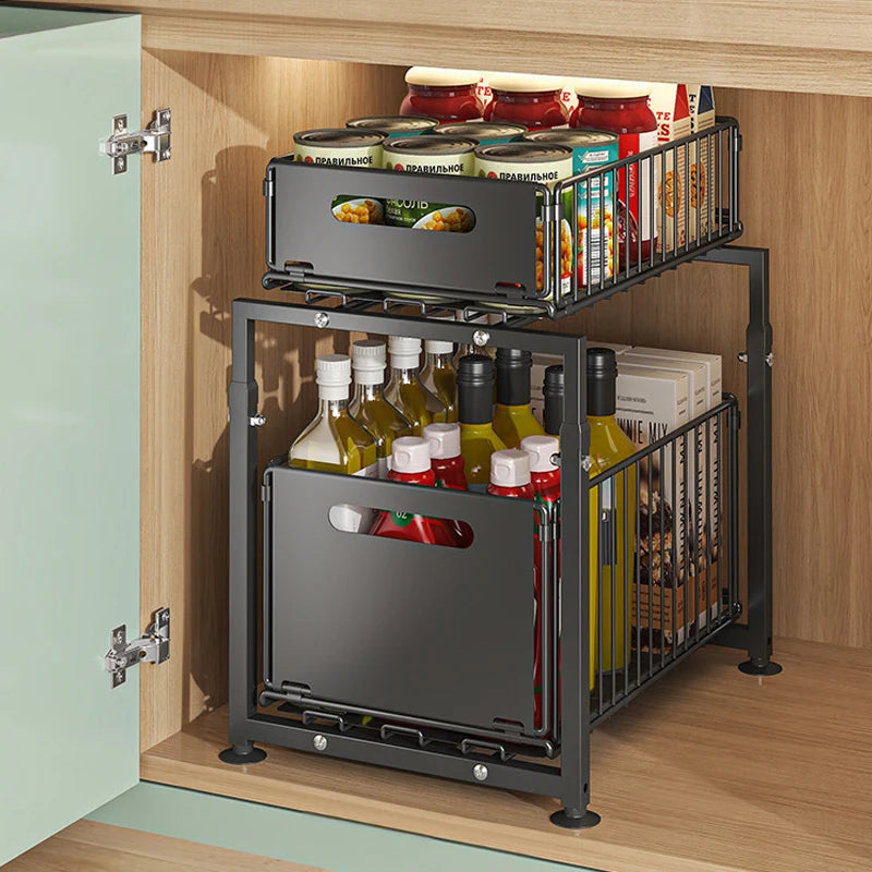Under 2L Sink Organizer Home Sliding Cabinet Basket Bathroom Living Room Save Space Kitchen Organizer Shelf