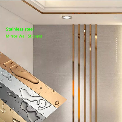 1 Roll Gold Wall Sticker Stainless Steel Flat Decorative Lines Titanium Wall Ceiling Edge Strip Mirror Living Room Decoration