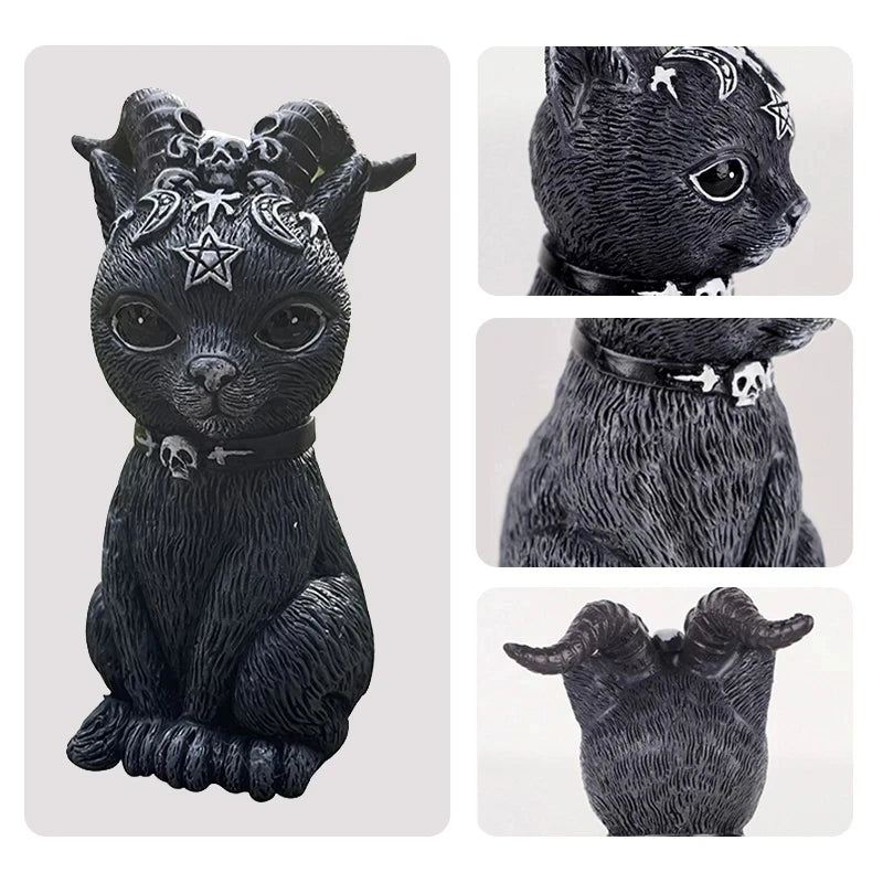 Halloween Decoratieve beeldje Figurine Garden Witch Cat Sculpture Gotisch Kitten Standbeeld Zwart Magic Cat Owl Ornament Wizard Leuke miniatuur