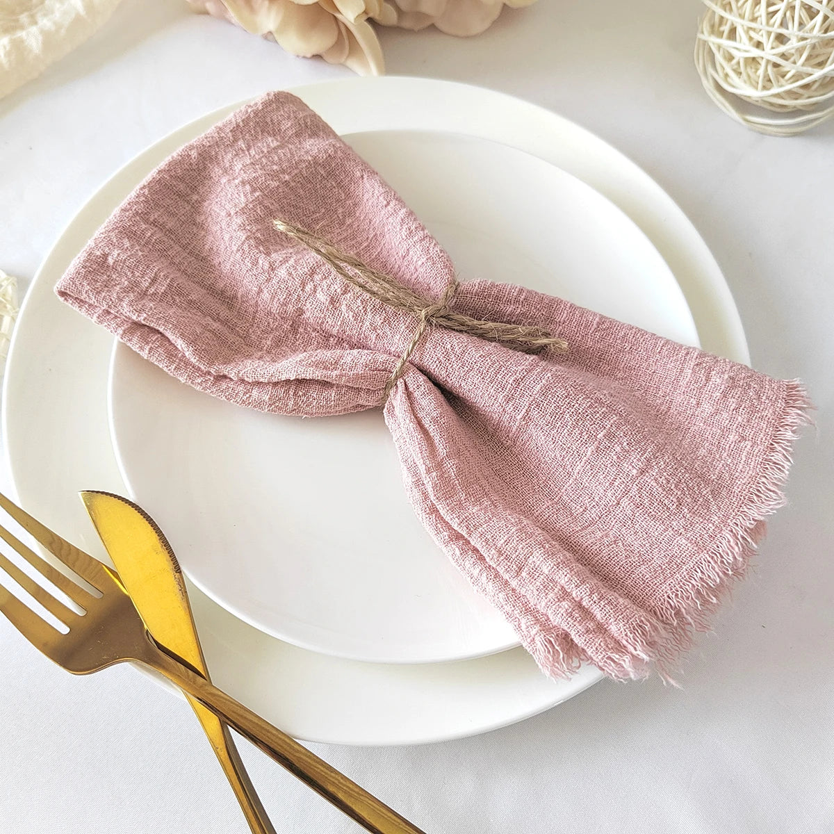 6PCS Napkins 32x32cm Cotton Cloth Gauze Retro Burr Rustic Kitchen Towel Dining Place Mat Wedding Party Linen Napkin Table Decor