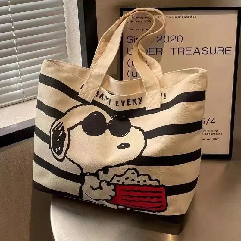 MINISO Snoopy Cute Cartoon Large Capacity Canvas Bag for Female Students To Hold Books Tote Mommy Bag