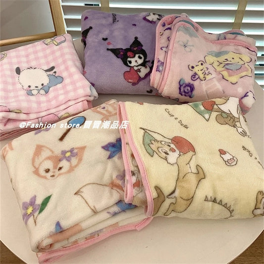 Băie imprimată în stil japonez Kuromi Melodia mea Melodie caldă Pătură drăguță Anime Flanel Plankse Pillowcase