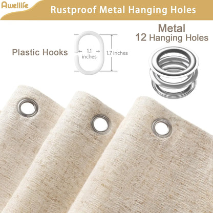 Linen Shower Curtain Beige Boho Farmhouse Shower Curtains for Bathroom Natural Cloth Cotton Fabric Liner Cream