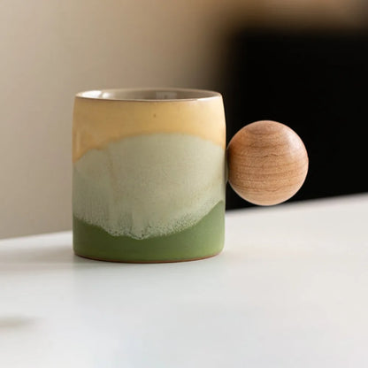 Creative Ceramic Coffee Mug Wood Handle Microwave Dishwasher Safe Coffee Cup Handmade 70ML Porcelain Mug Milk Cocoa Hot Tea
