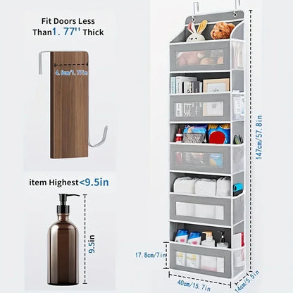 5-Shelf Hanging Storage Organizer - Behind Door, Anti-Tilt, 5 Large Capacity Pockets, Hanging Bag Suitable For Bedroom, Bathroom