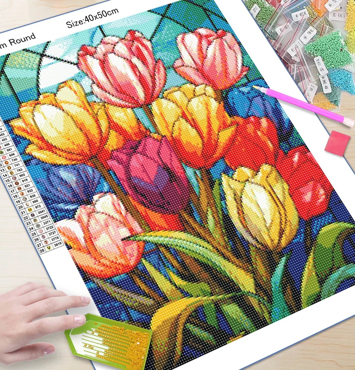 5d DIY Diamond Maleri Tulipblomst fuld rund diamant Mosaik Broderi Cross Stitch Kit Home Decoration Art Hobbies Gaver