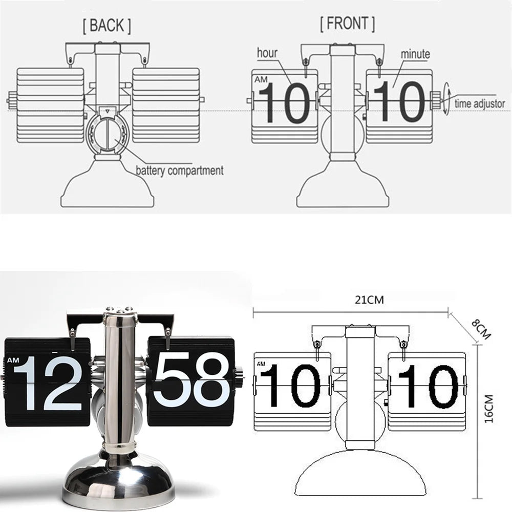 Digital Table Clock Automatic Scale Retro Flip Over Desk Clocks Stainless Steel Flip Internal Gear Operated Table Desktop Clock