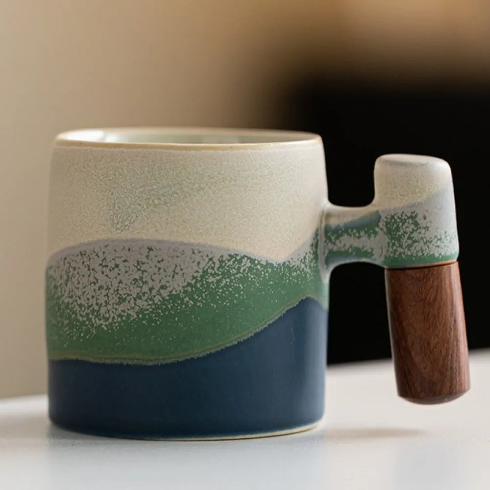 Creative Ceramic Coffee Mug Wood Handle Microwave Dishwasher Safe Coffee Cup Handmade 70ML Porcelain Mug Milk Cocoa Hot Tea
