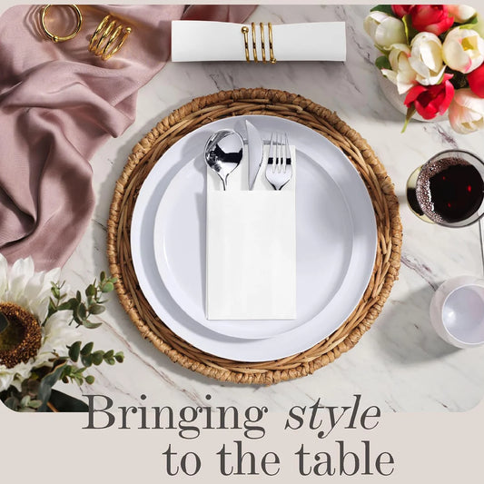 50pcs Dinner Napkins with Flatware Pocket - Prefolded Guest Towels, Paper Linen Feel for Weddings, Events, Kitchen & Daily Use