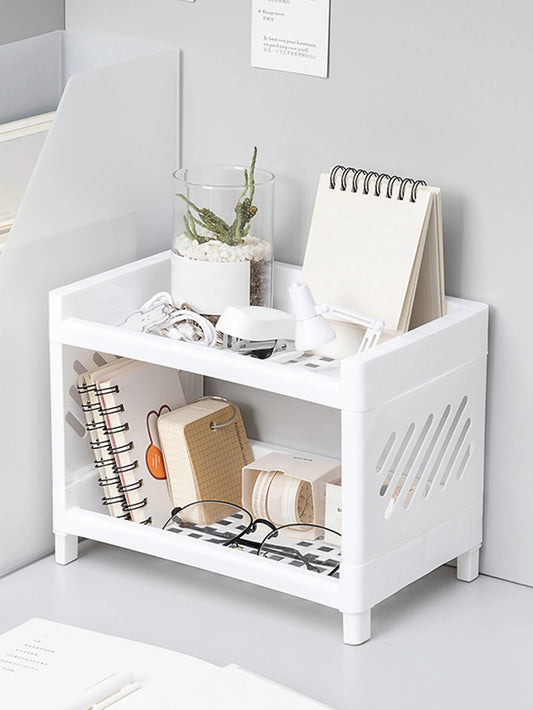 Minimalist Desktop Double-Layer Storage Rack Household Plastic Bathroom Small Stationery Organizing Pure White Multifunctional