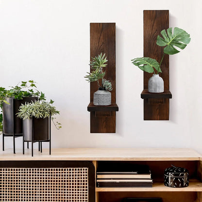 Set of 2 Wooden Wall Candle Sconces Rustic Wall Mount Wood Pillar Candle Sconces for Living Room Vintage Wall Candle Holders