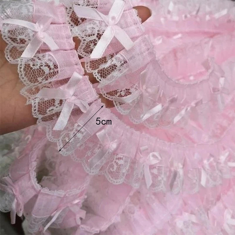 1 Yard Pink Bow Embroidery Lace Fabric Trim DIY Clothing Decoration Accessory 5CM Wide