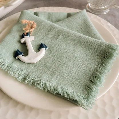 1Pc 45x45cm Solid Color Square Tassel Plain Cloth Cotton Linen Home Kitchen Table Dinner Western Napkin