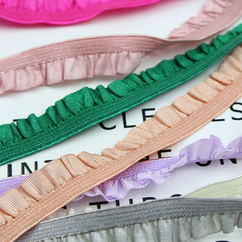 5yards 10mm Πλαίνες κασέτες Stretch Lace Trims Ribbons DIY Elastic Ruffle Band Baby Hairband Ζώνη παπούτσια Διακοσμητικά προμήθειες