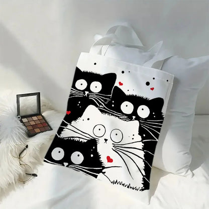 Cute Cat Shopping Grocery Reusable School Girl Gift Andeiltech Canvas Tote Bag for Women Aesthetic