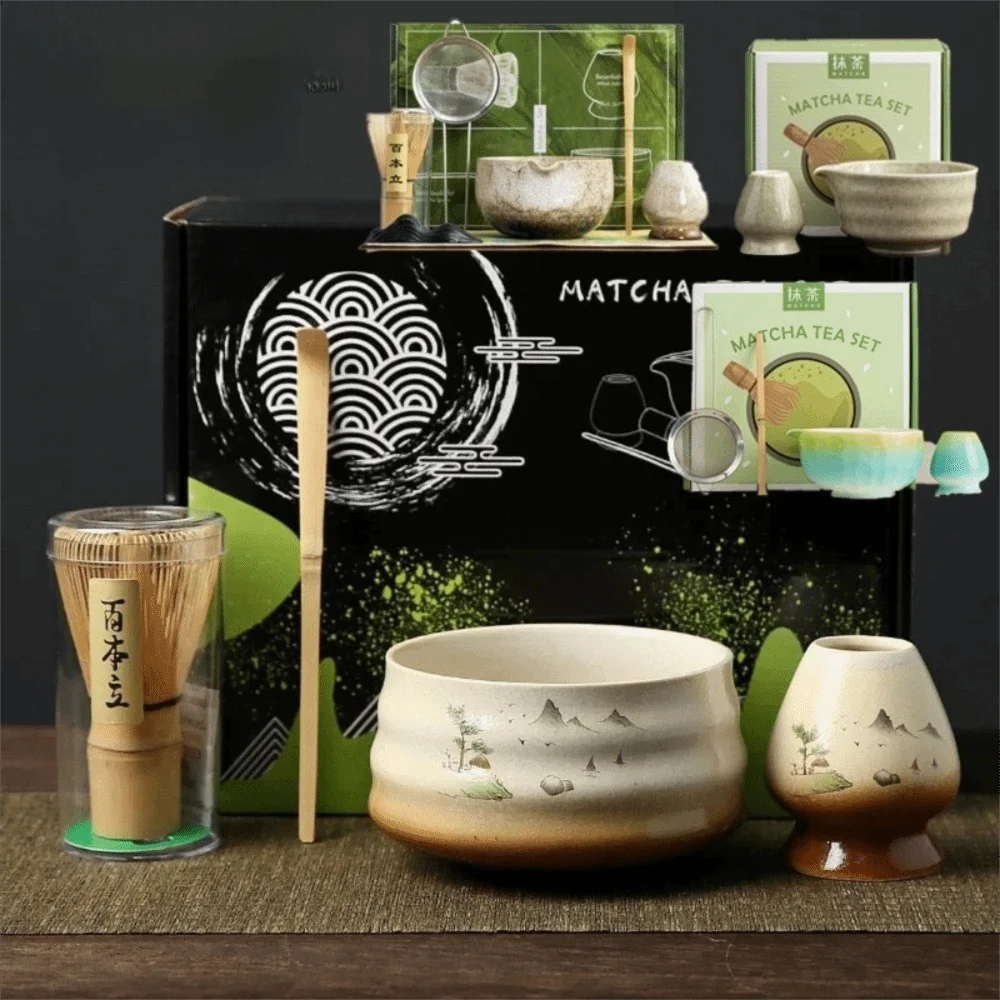 Bamboo Ceramic Japanese Matcha Tea Set Reusable Chasen Stirring Tea Sticks Matcha Spoon Matcha Whisk Set