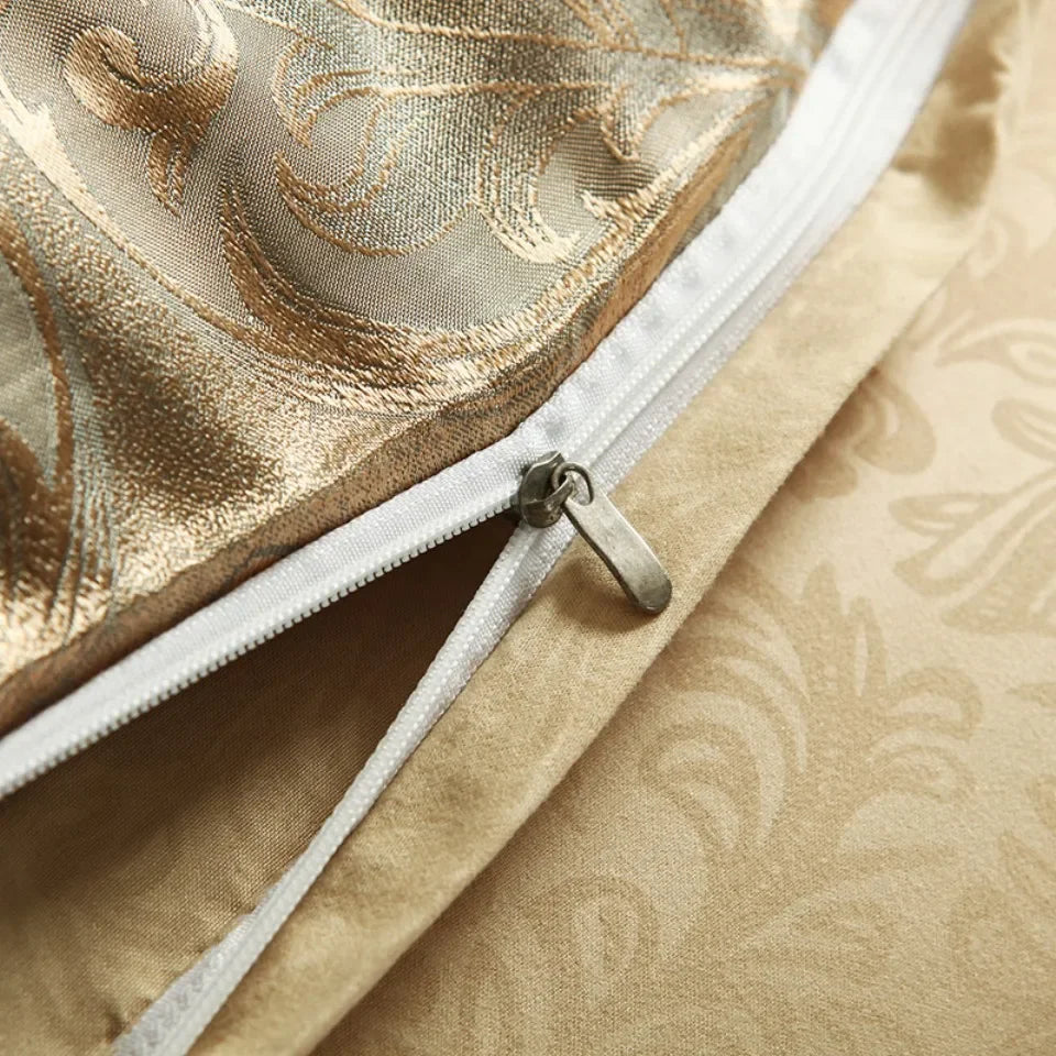 2/3pcs Luksus Jacquard Sengding Set King Size Duvet Cover Flower Golden Høj kvalitet med 2 pudebetræk （Enkelt 1 pudebetræk）