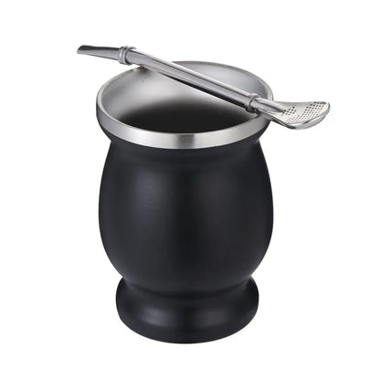 8oz Yerba mate set de gourd ușor de curățat pensula de curățare a paielor din oțel inoxidabil negru