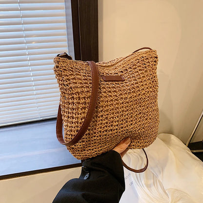 Bohemian Straw Beach Bags For Women High Capacity Handmade Shoulder Bag Casual Woven Totes Bag Shopping Clutch Handbag Purse