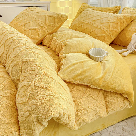 1Pcs 2025 new tower hibiscus milk fleece quilt cover autumn and winter thickened warm solid color quilt cover, no pillowcase