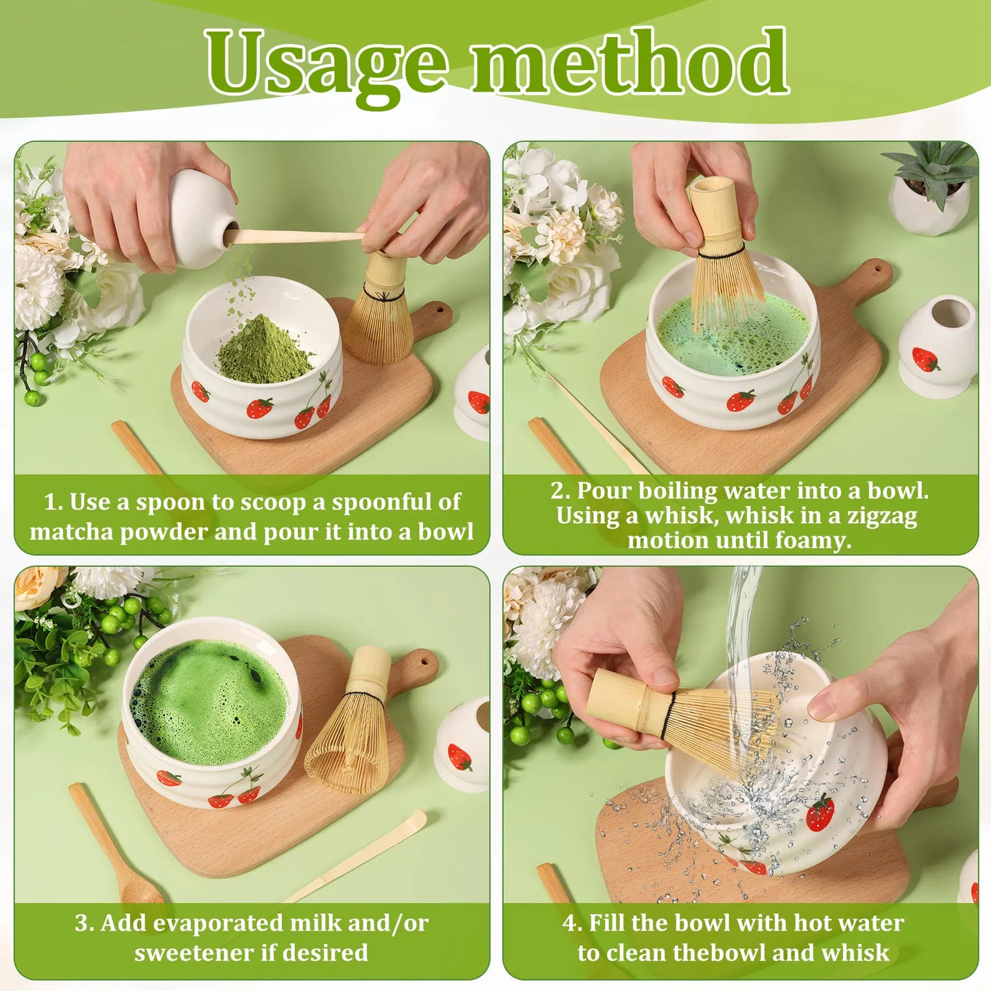 Japanese-style Matcha Making Tool Set Includes Ceramic Bowls Whisk Holder Bamboo Teaspoon Brush and Scoop Matcha Teaset Giftbox