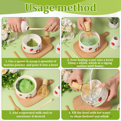Japanese-style Matcha Making Tool Set Includes Ceramic Bowls Whisk Holder Bamboo Teaspoon Brush and Scoop Matcha Teaset Giftbox