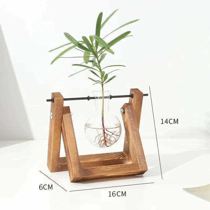 Plant Glass Container with Wooden Stand, 3 Glass Bulb Planters, Plant Nurturing Station, Gifts for Plant Lovers, Home Decor Vase
