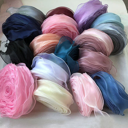 5m 55 mm en queue de poisson Ribbon Organza pour les cheveux bricolage Ornement Bouquet Bouquet Emballage Vale de soie Ribbons Organza Tissu en dentelle