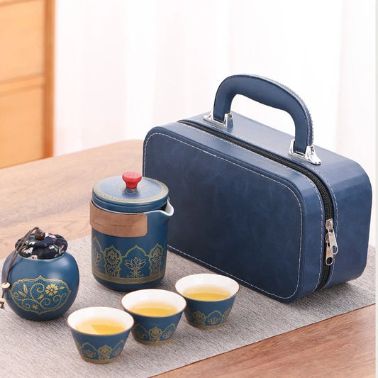 Travel Tea Set Portable Outdoor Camping Travel Tea Drinking Equipment Accompanying Tea Cup a Pot Of Three Cups