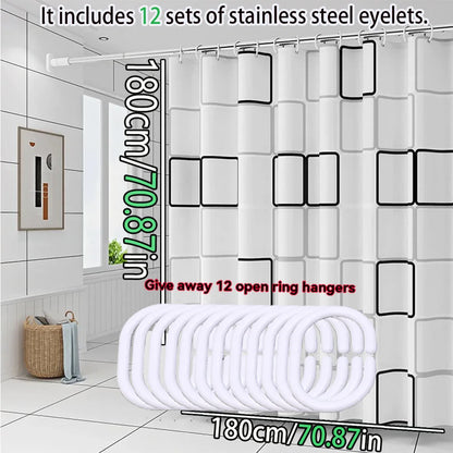 Simple style black and white large square bathroom shower curtain light opaque bathing more comfortable dry and wet separation