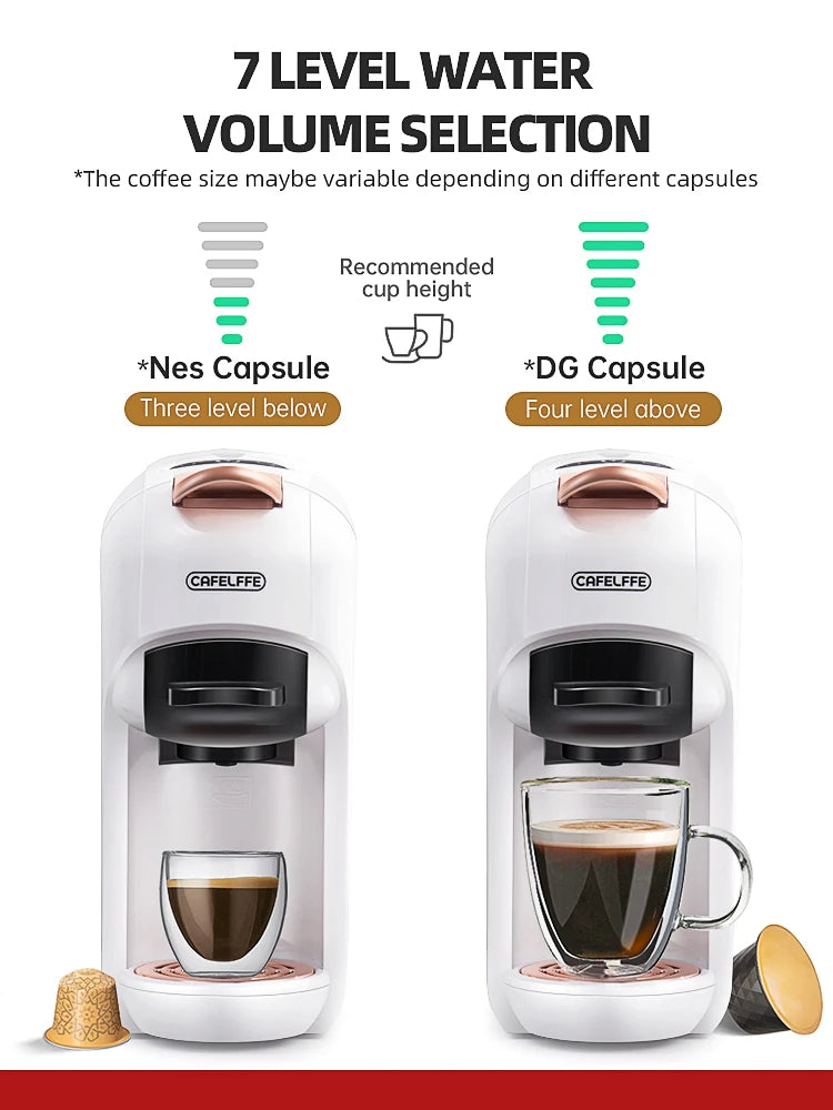 Cafelffe 5 in 1 Multiple Capsule Coffee Machine Hot/Cold DG Cappuccino Nespresso Capsule ESE Pod Ground Coffee Cafeteria 19Bar