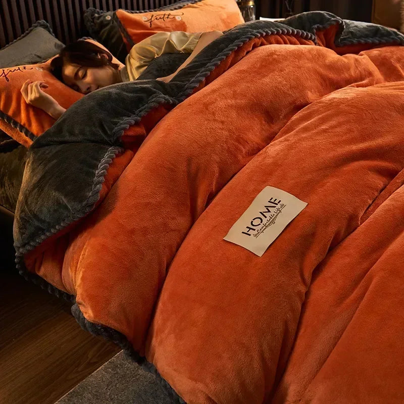 Winter Plush Couple Bed Duvet Cover Bedspreads For Single Double Queen King Bed Velvect Warm Soft Nordic Couple Bed Quilt Cover