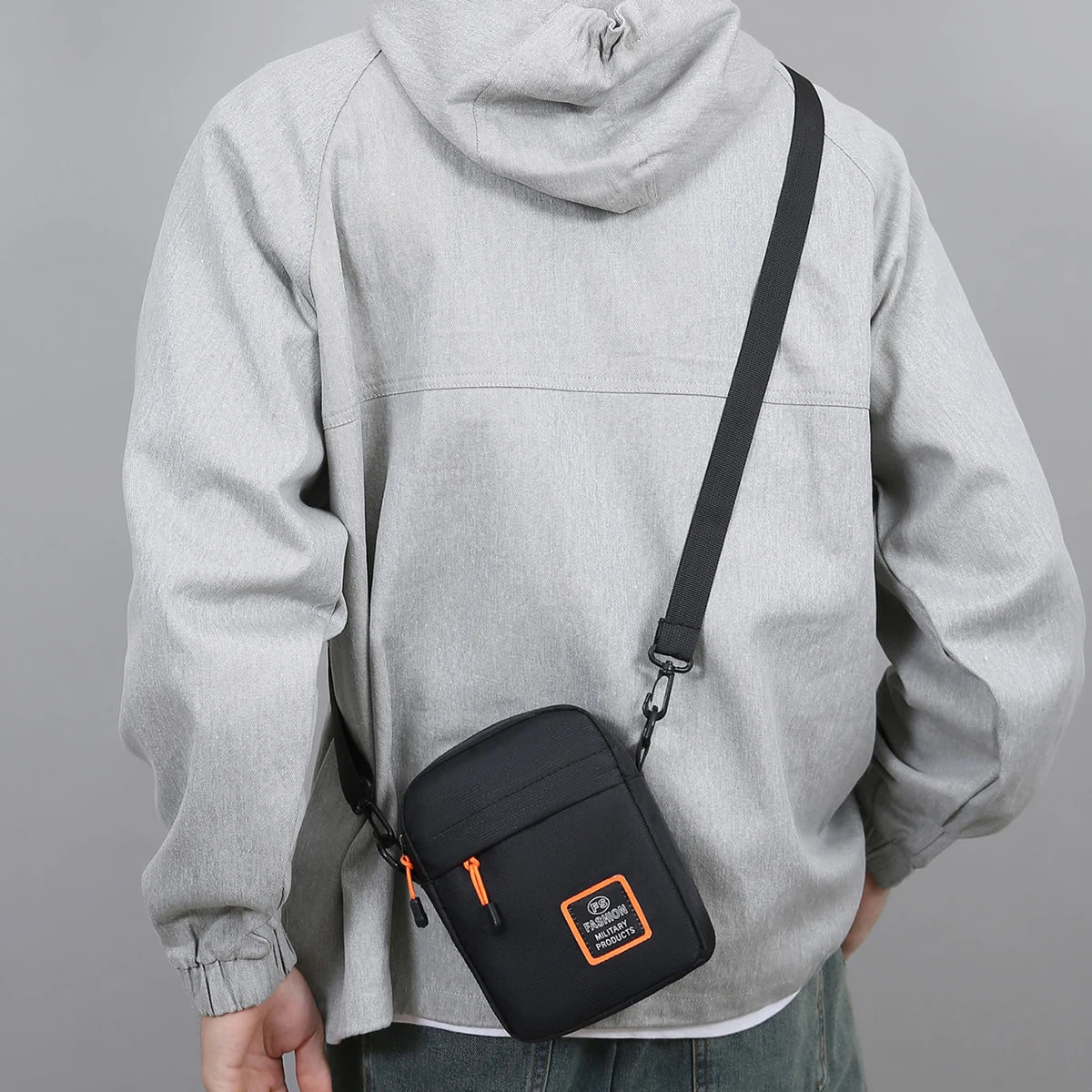 Men’s Lightweight Nylon Crossbody Bag Multiple Compartments Zipper Square Bag Adjustable Strap Crossbody Bag For Daily Use