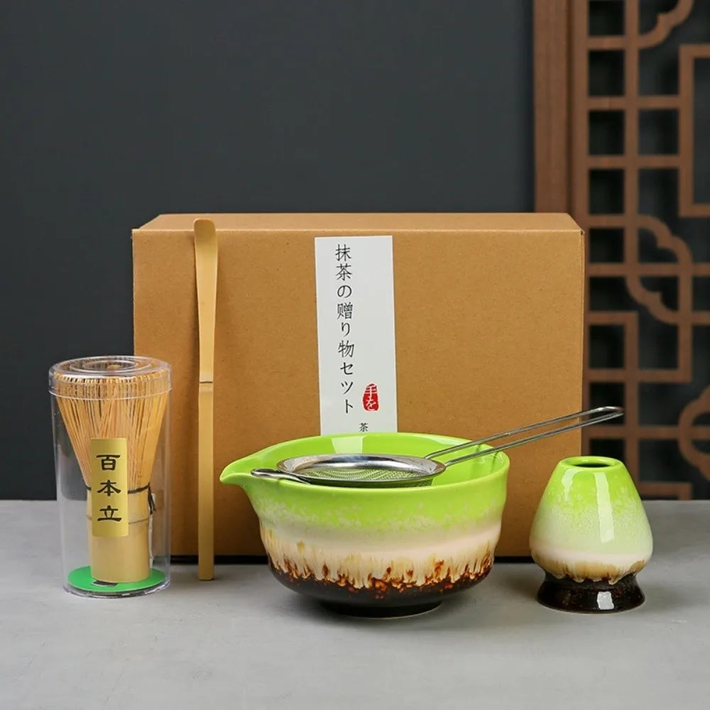 Bamboo Ceramic Japanese Matcha Tea Set Reusable Chasen Stirring Tea Sticks Matcha Spoon Matcha Whisk Set