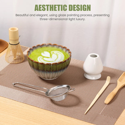 6Pcs Matcha TeaSet Exquisite Craftsmanship Japanese Matcha Making Set with Bowls Whisk&Holder Teaspoon Sifter Matcha Giftbox