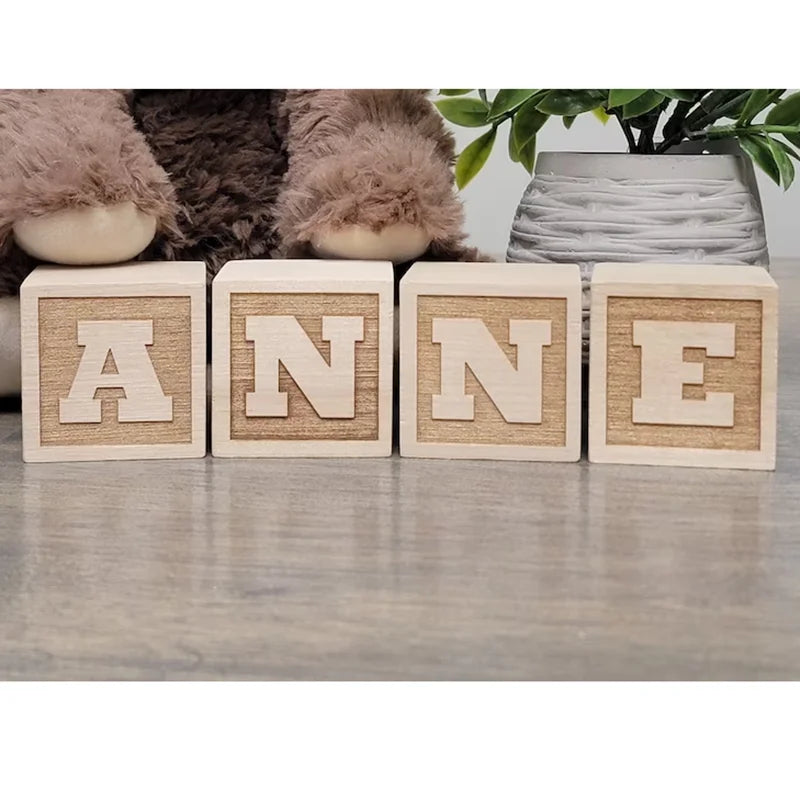 Custom Wooden Name Blocks Alphabet Baby Name Nursery Engraved Welcome Baby Shower Christmas Gift for Kids Party Room Decoration