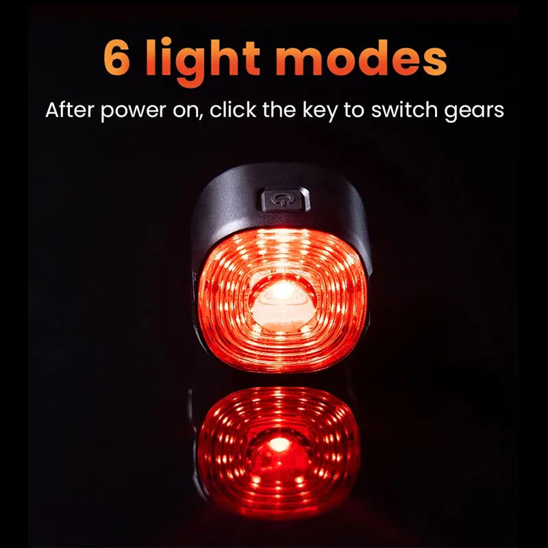 Giyo Bicycle Intelligent Brake Tail Light IP66 Vanntett 6 lysmoduser Høy lyshetssykkel Baklampe LED baklys