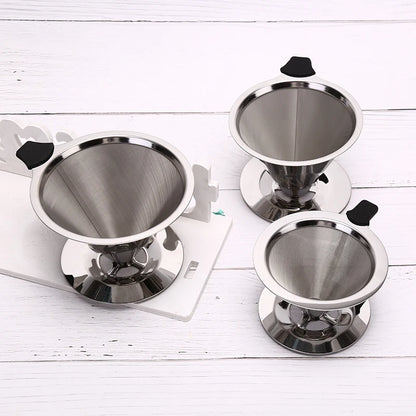 1Pcs Stainless Steel Reusable Coffee Filter Holder Pour Over Mesh Tea Dripper Cup With Base