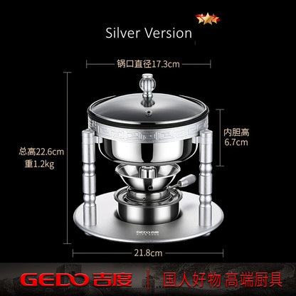 GEDO Ultra Mini Hot Pot 173mm Diameter Individual Hotpot Alcohol Fuel Budae Jjigae Portable Tiny Pot Cookware for Picnic