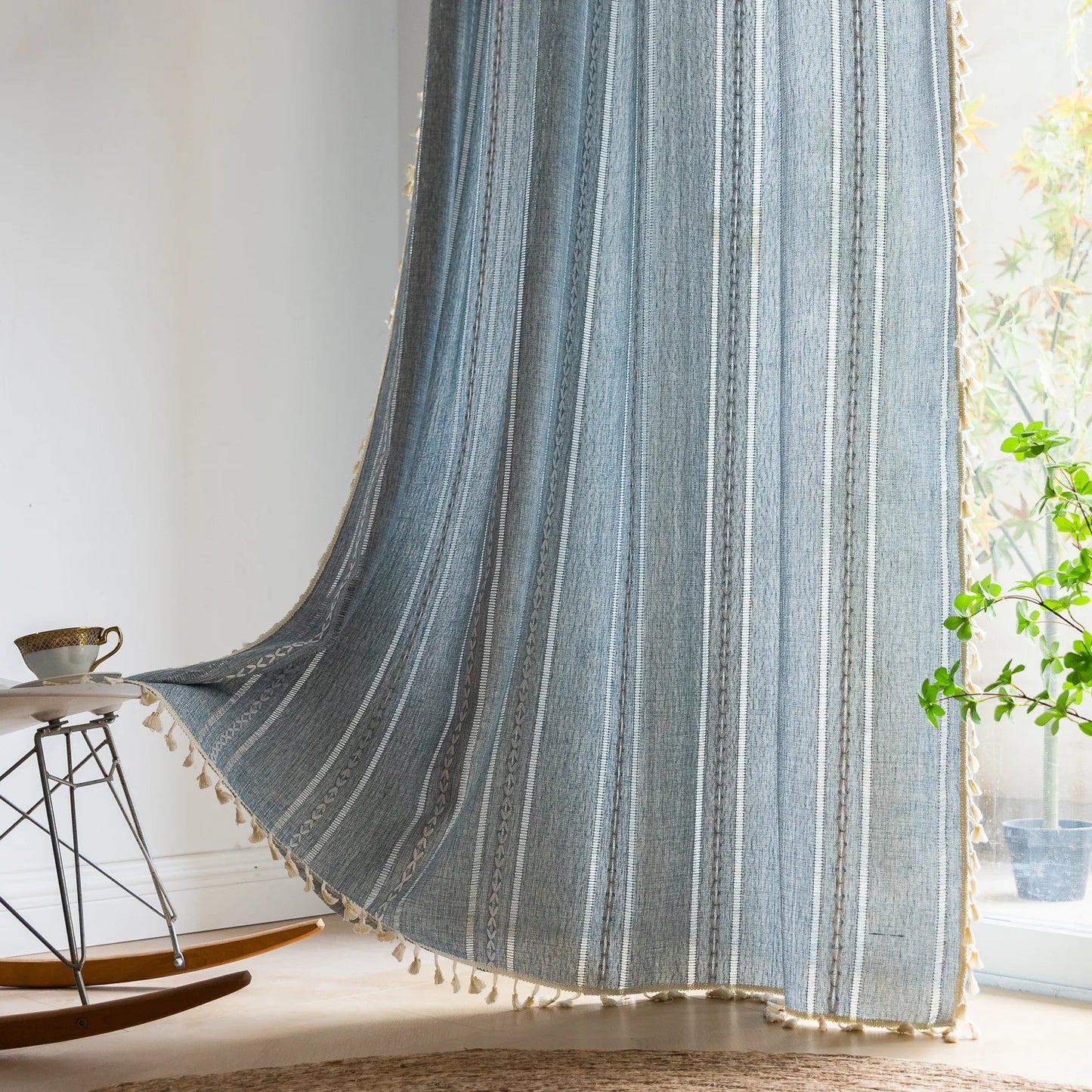 Boho zavjesa za blagovaonicu u spavaćoj sobi kuhinja, boemski elegantni teksturirani vez, vintage ručno izrađene rese dekor, 1 ploča