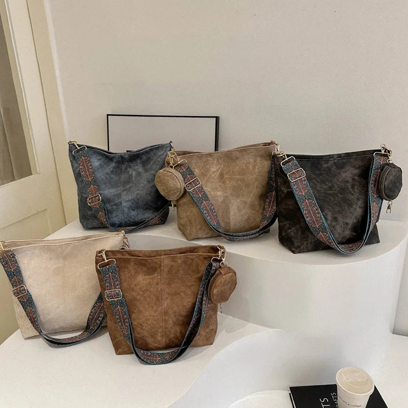 Bolso de hombro para mujeres vintage Gran capacidad bolsos casuales de cuerpo cruzado bolsos de cuero y bolsos diseñador